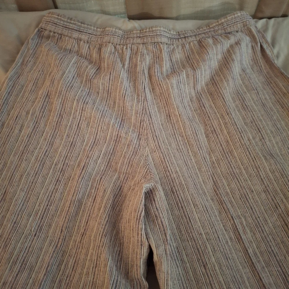 Sag Harbor Women's Striped Cropped Linen Khaki Chinos